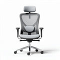 Chaise de bureau ergonomique en mesh gris avec support lombaire et accoudoirs réglables