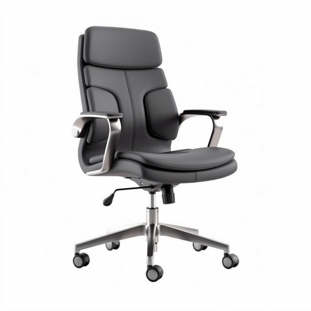 Chaise de bureau ergonomique en simili cuir noir avec accoudoirs réglables