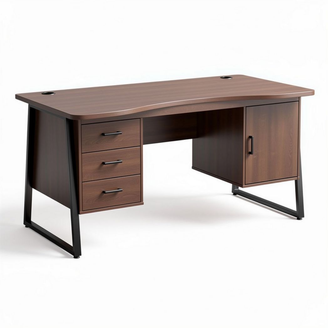 Bureau en bois marron avec tiroirs et rangement 150 x 75 x 75cm