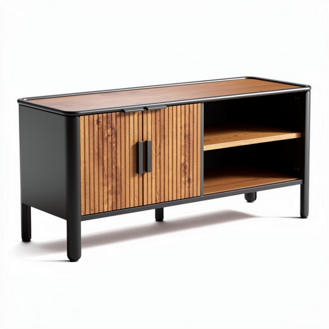 Meuble de télévision en bois et métal avec porte coulissante 120 x 40 x 50cm