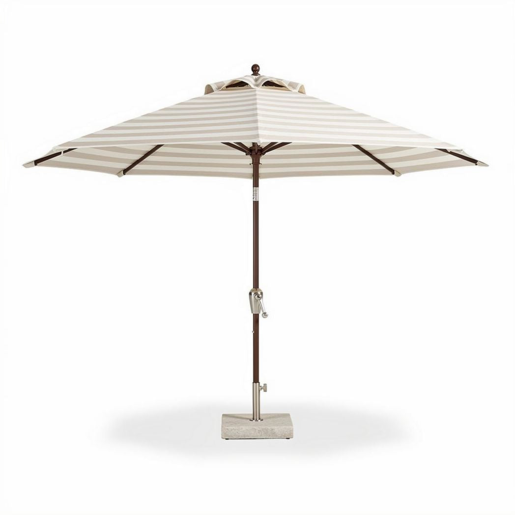 Parasol déporté en aluminium avec toile rayée beige 300 x 300 cm