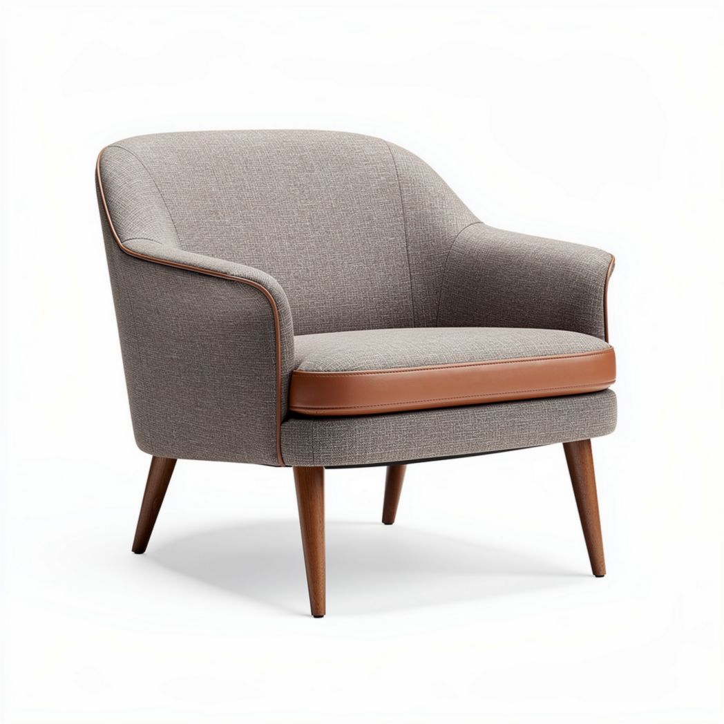 Fauteuil en tissu gris avec accoudoirs en simili cuir marron dimensions 80 x 80 x 85cm