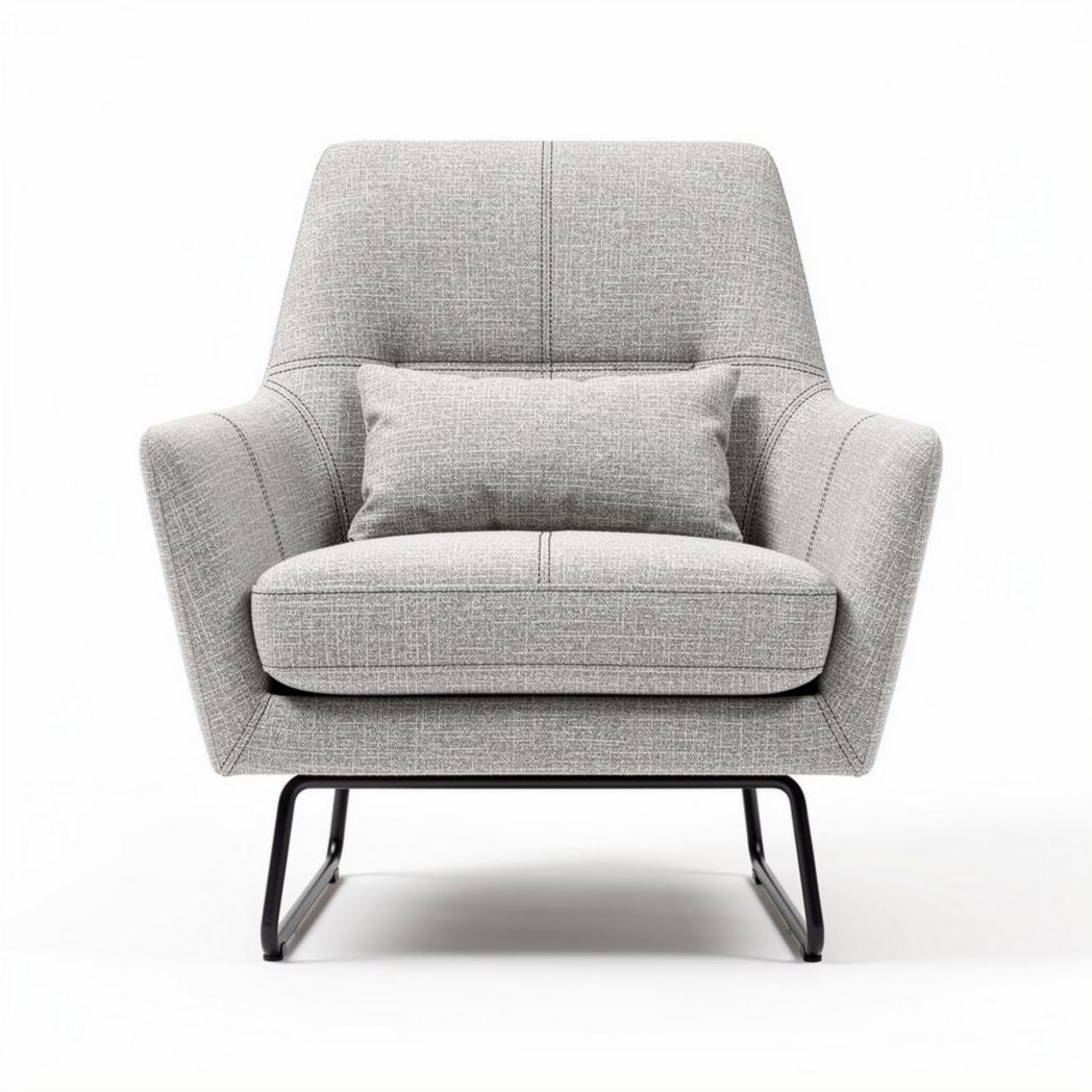 Fauteuil en tissu gris avec coussin intégré et structure en métal 80 x 80 x 90cm