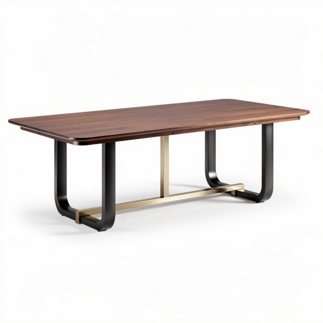 Table en bois naturel de 160 x 80 x 75 cm avec pieds en métal noir