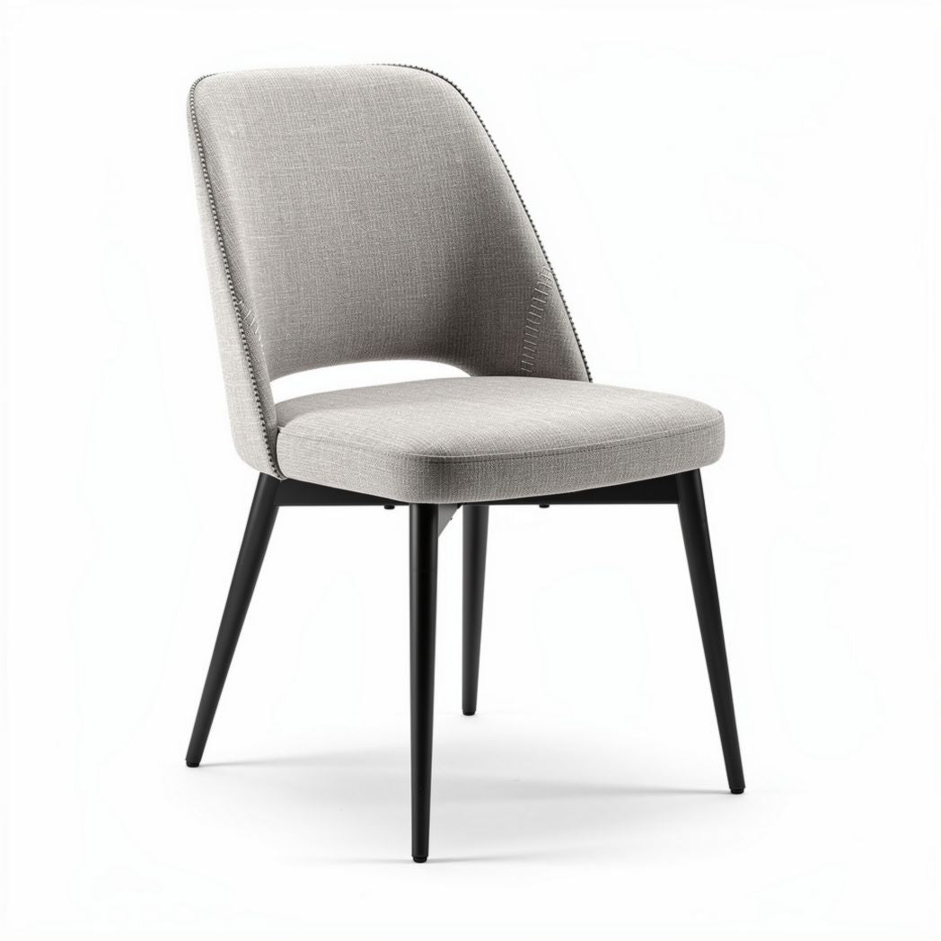 Chaise en tissu gris avec base en métal noir dimensions 45 x 50 x 85cm